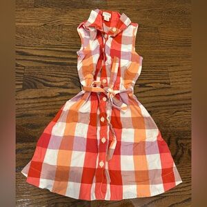 Crewcuts Plaid Button-Down Dress - Red, Orange, Pink